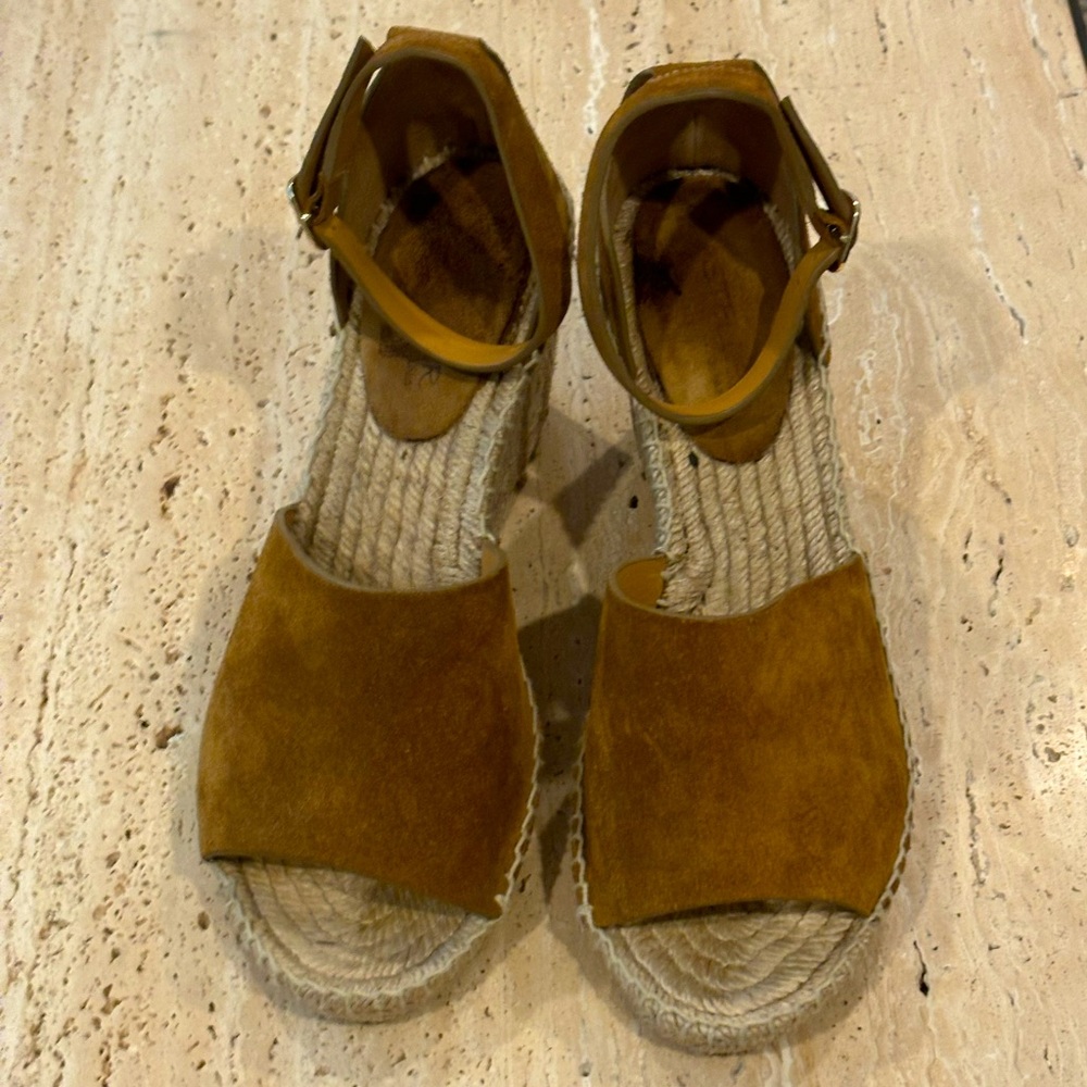 Women’s Suede Espadrille Sandals in Mustard Brown